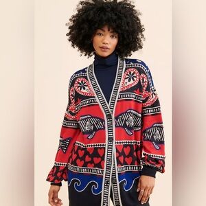 FARM Rio Graphic Viscose Cardigan Sweater Size M‎ Button Front Statement Print